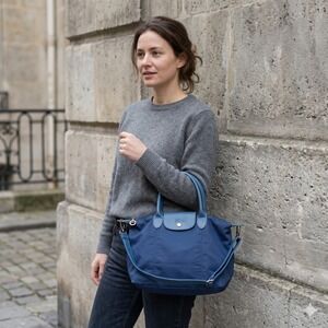 Longchamp Le Pliage Neo Bag Medium Tote Blue Nylon Leather Crossbody Preppy